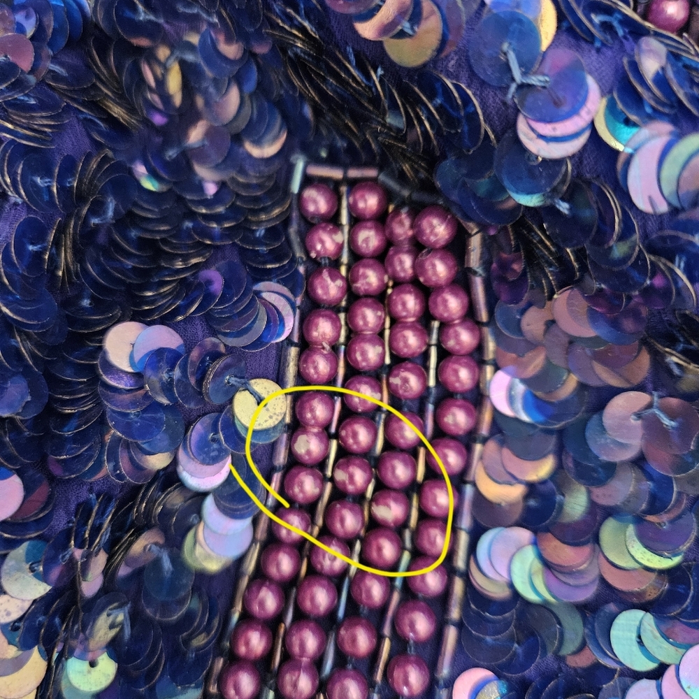 Vintage Silk Blue Beaded Sequin Top Petite XL - Picture 13 of 14